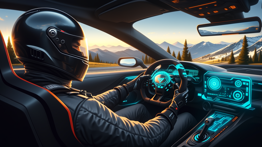 赛车手驾驶着AI能量驱动的赛车驶向远方